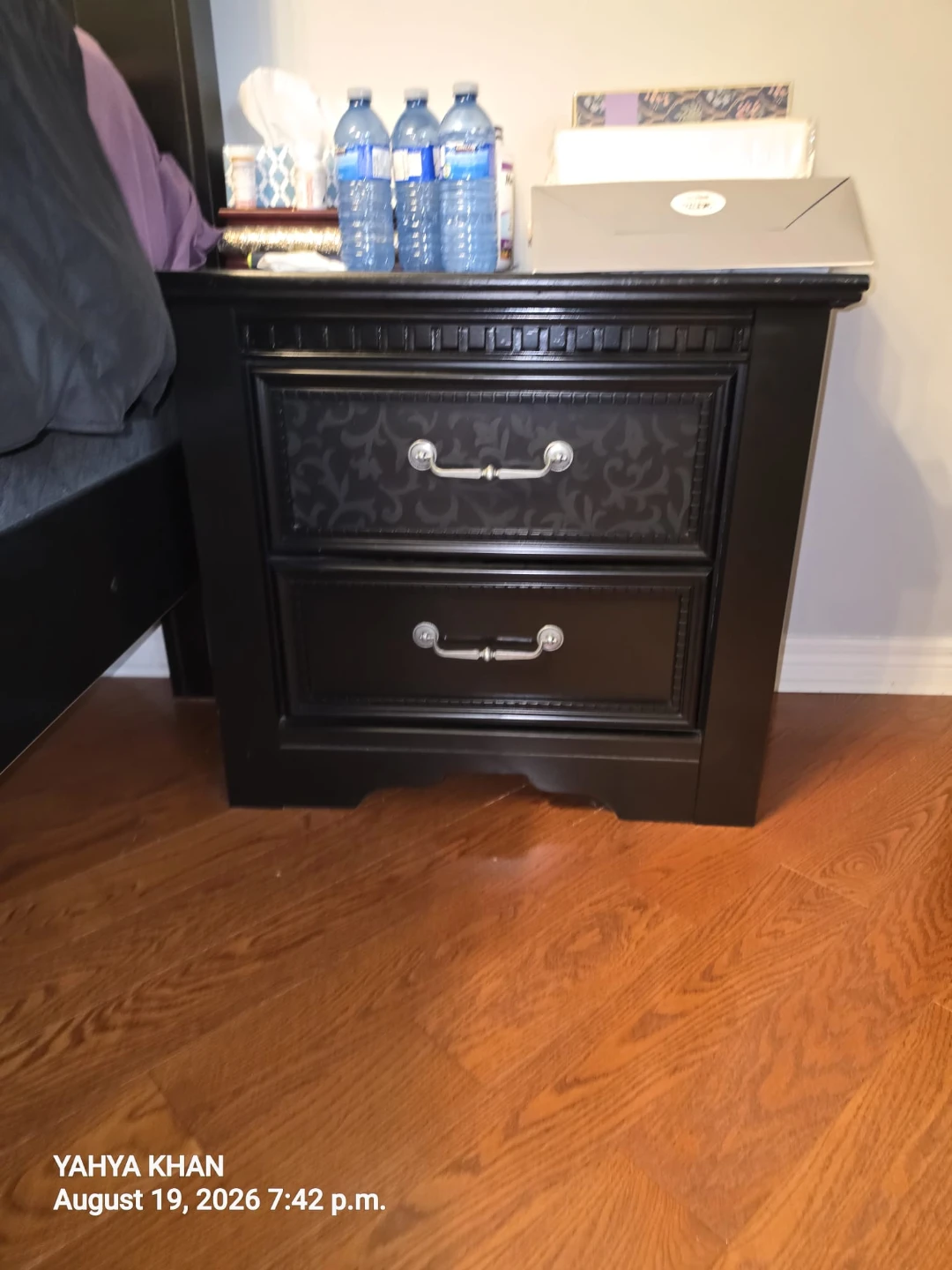 Bed frame with Black Nightstand and 2 Drawers - photo 3