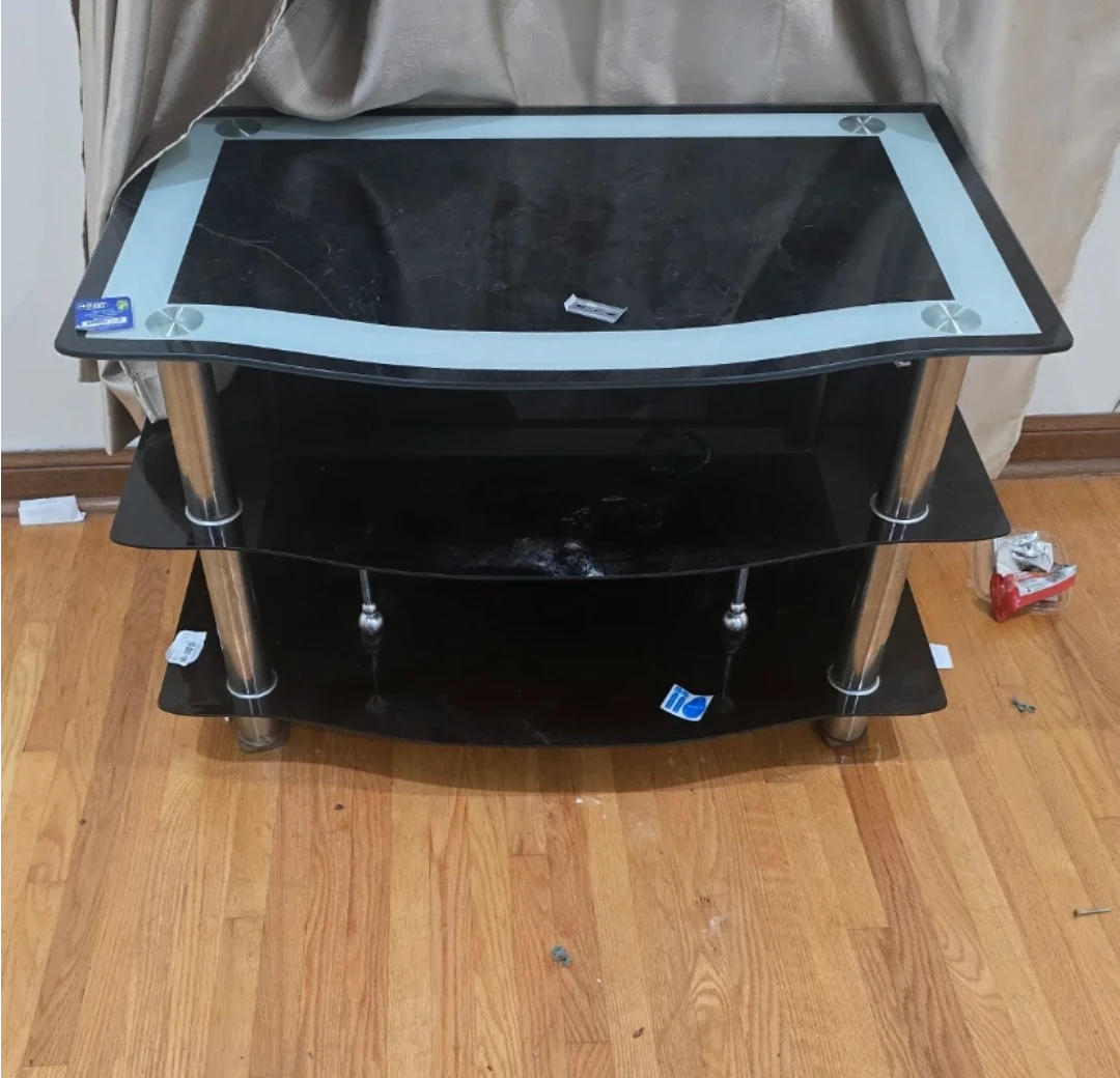 3-Tier Black Glass TV Stand - photo 2