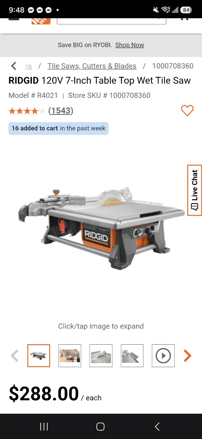 RIDGID 120V 7-Inch Table Top Wet Tile Saw