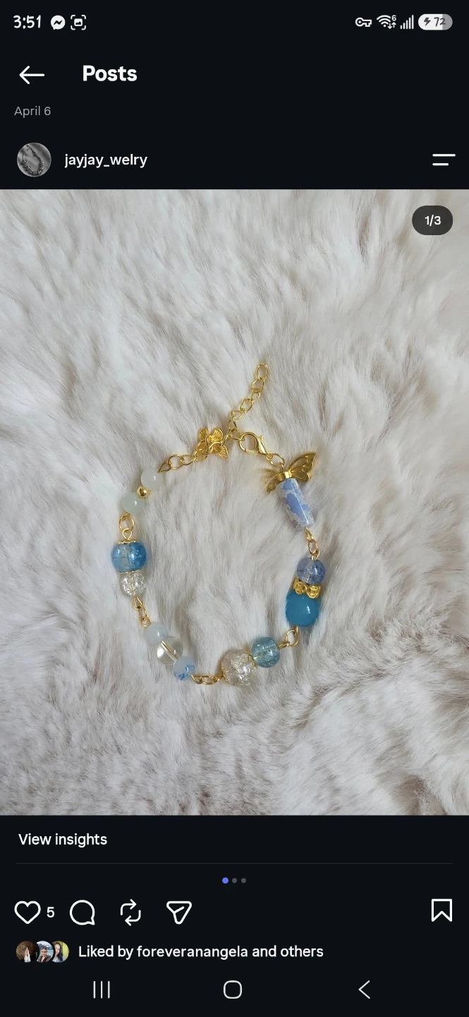 Blue Bead Butterfly Charm Bracelet