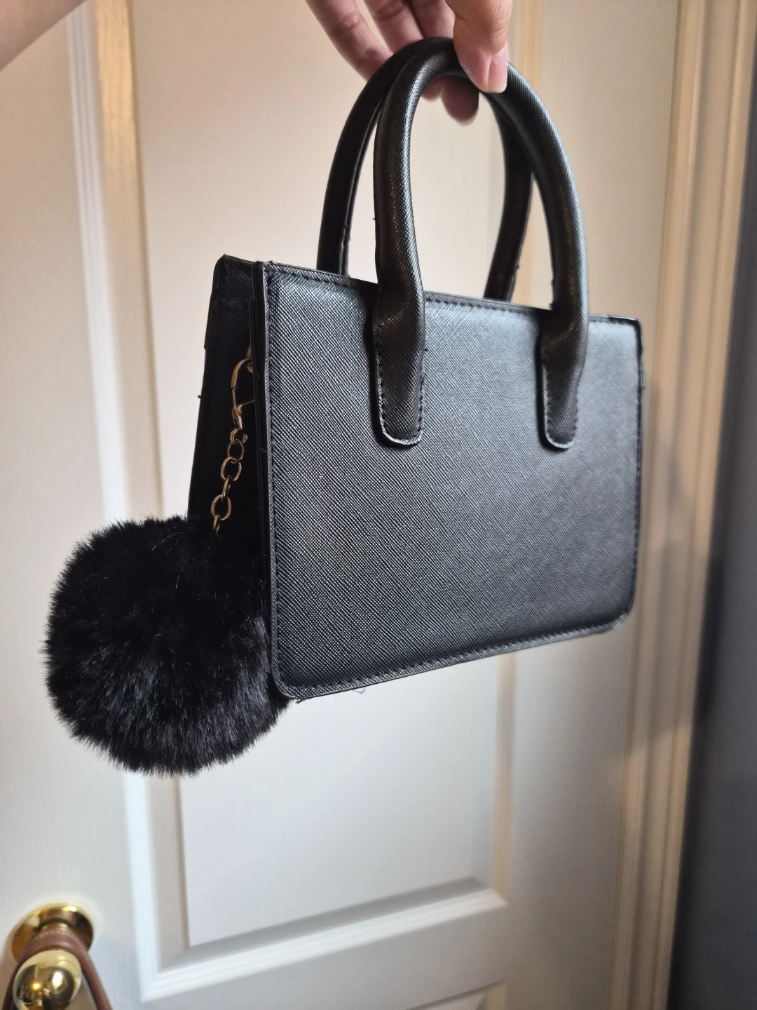 Black Faux Leather Mini Handbag