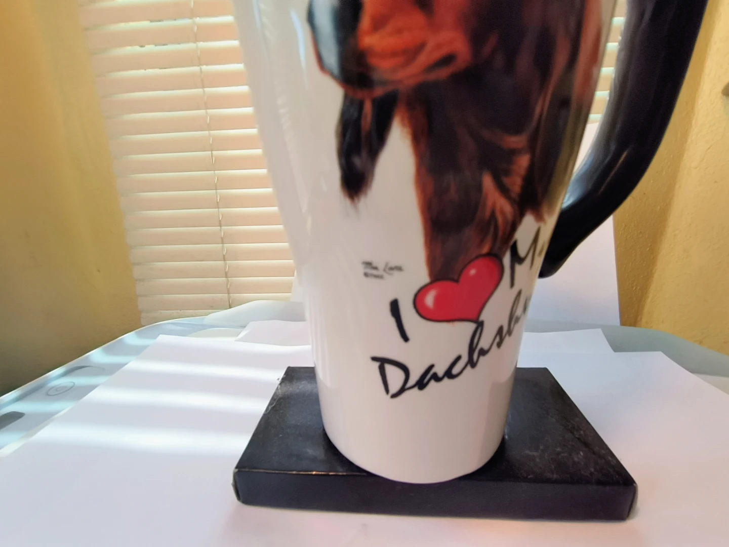 Travel Mug I Love Dachshounds signed about 6 1/4 tall - photo 3