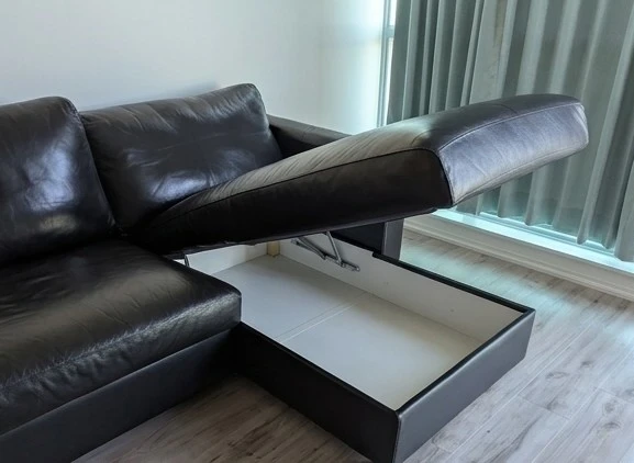 Black Leather Sectional Sofa with Storage and Sleeper Function - photo 3