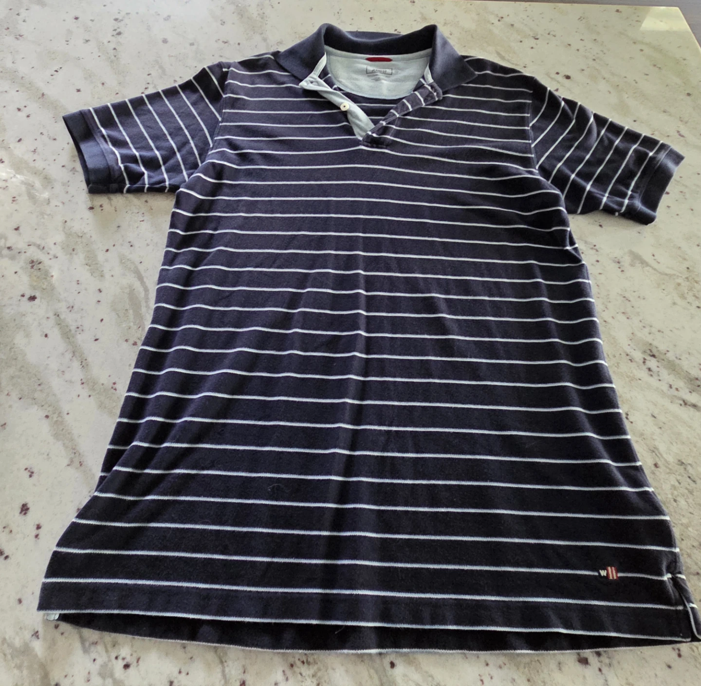 Navy and White Striped Polo Shirt