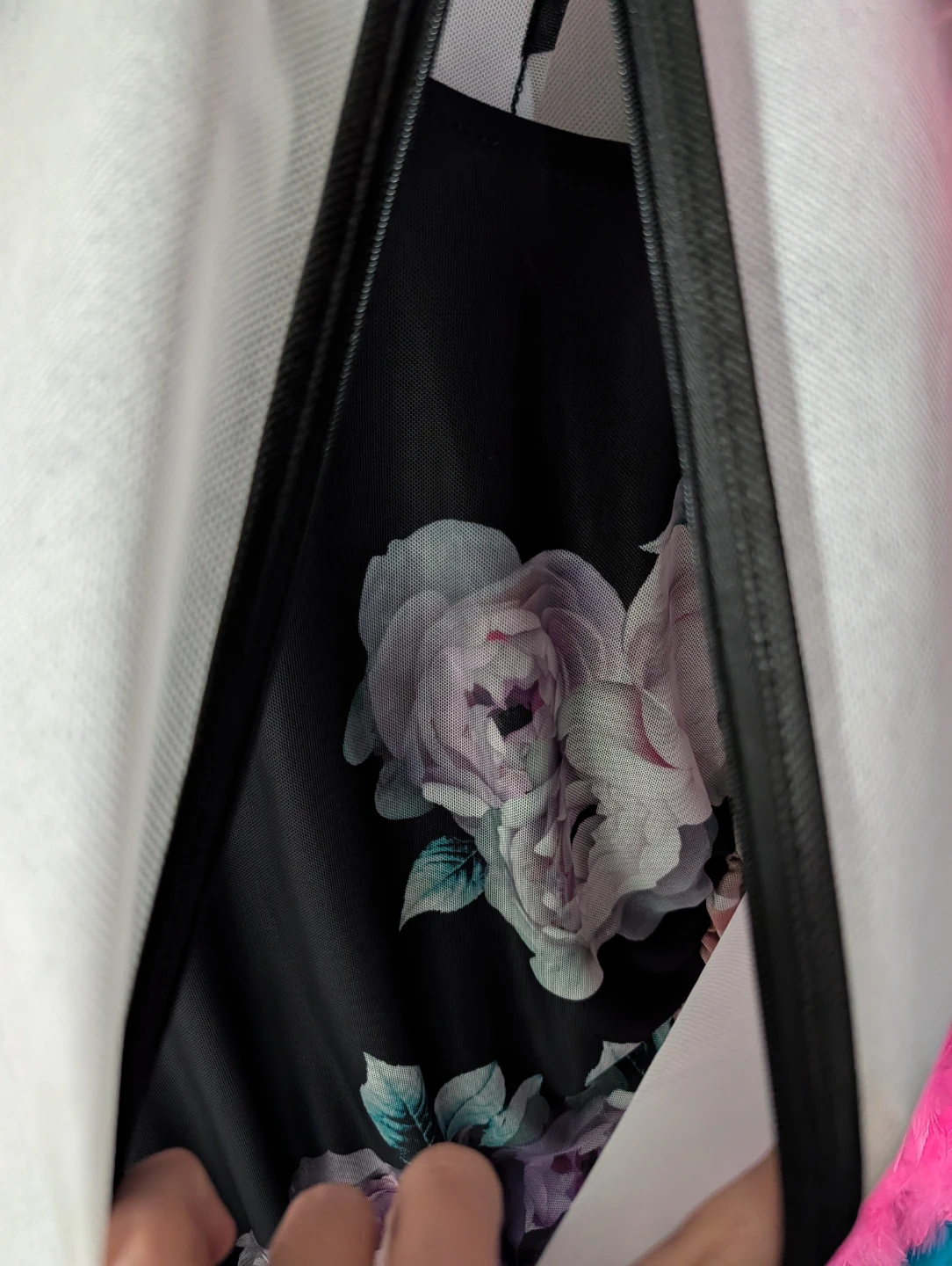 Floral Print Dress with Black Overlay