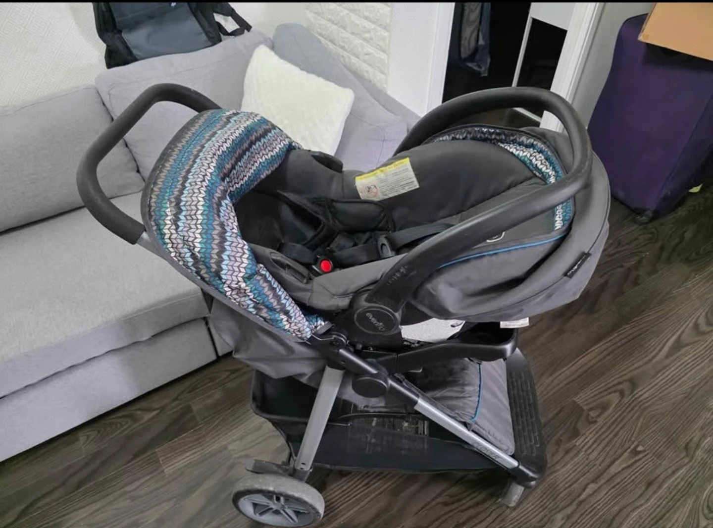 Evanflo 3 in 1 stroller, car seat, foldable