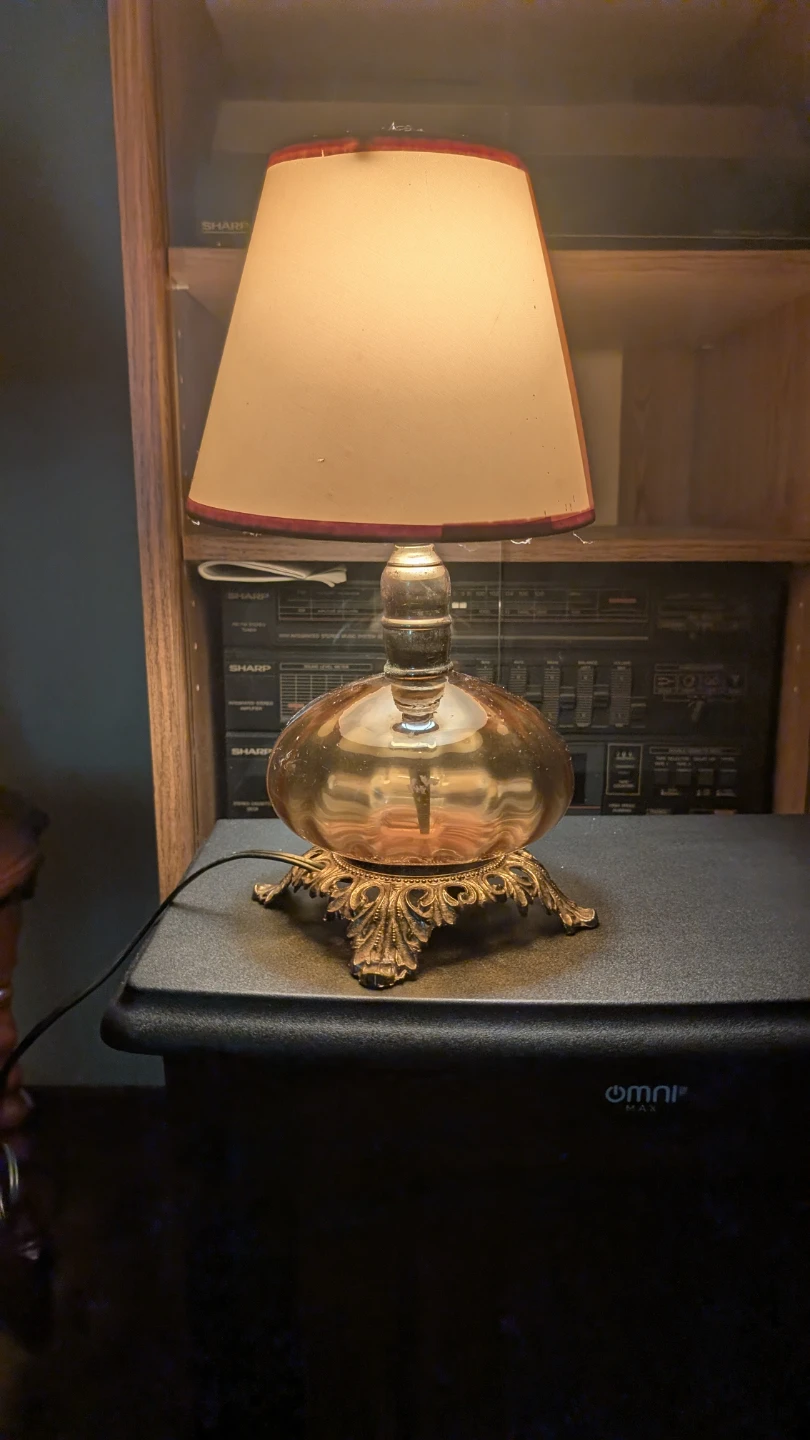 Amber Glass Accent Lamp with Ornate Base