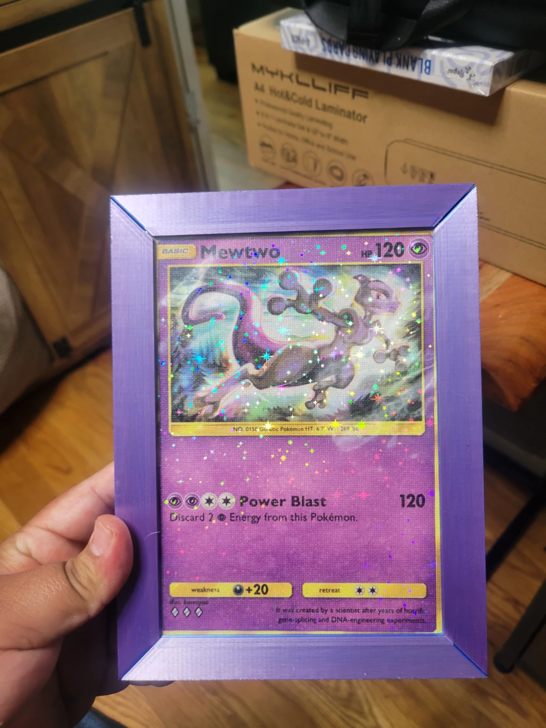 Giant Mewtwo Pokemon custom print Card in Purple Frame