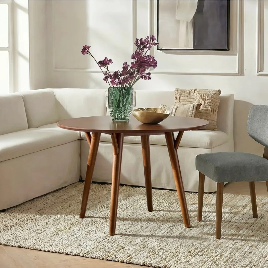 Round Dining Table with Wooden Legs