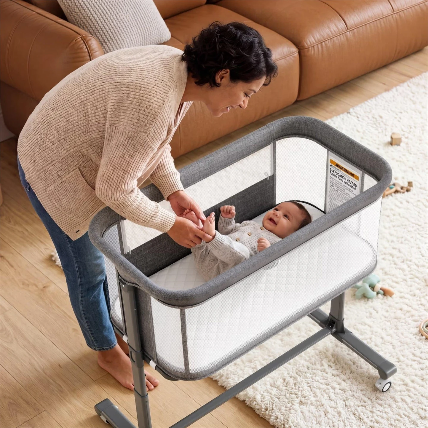 Grey Bassinet with Swivel Wheels and Brake - photo 2