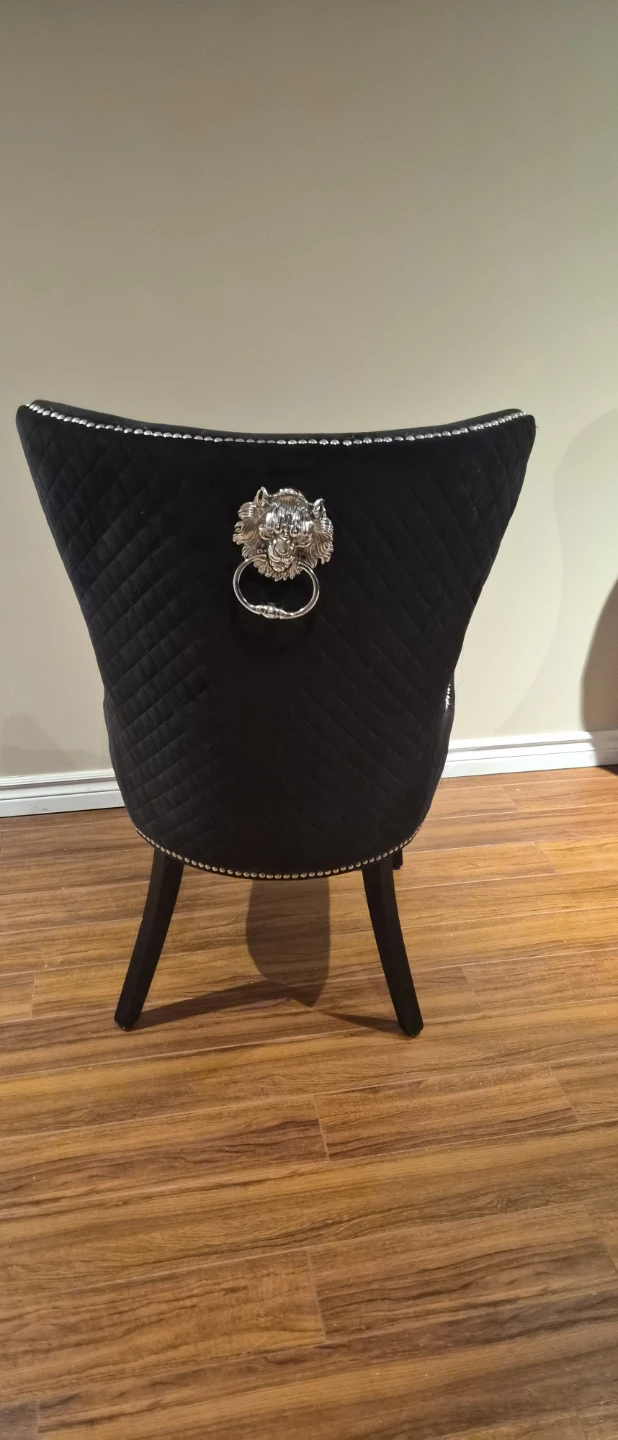 Black Velvet Accent Chair with Lion Knocker