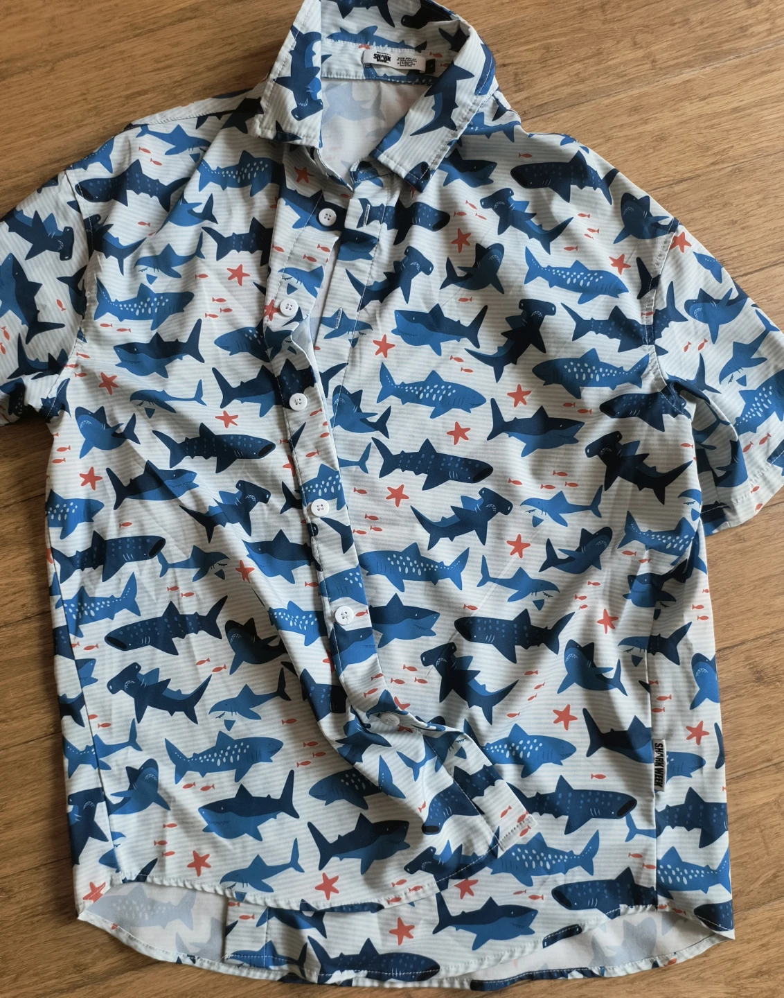 Short Sleeve Shark Print Button-Up Shirt