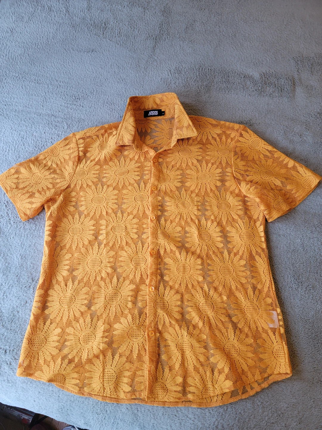 Orange Floral Lace Button-Up Shirt - photo 3
