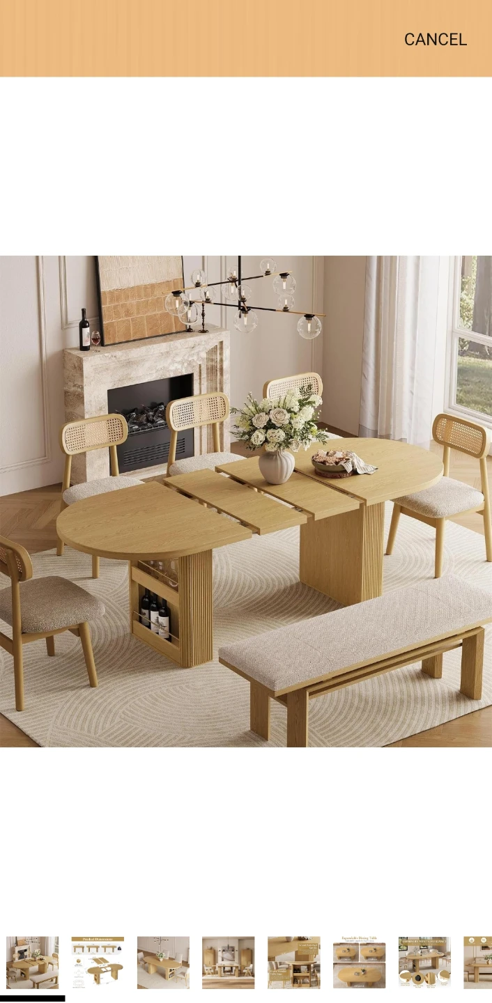 Expandable Oval Dining Table with 3 Adjustable Lengths