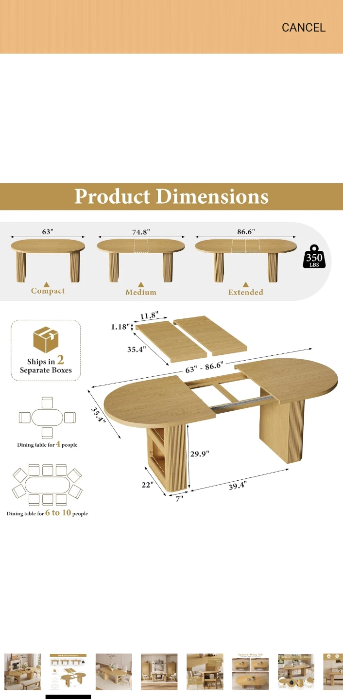 Expandable Oval Dining Table with 3 Adjustable Lengths - photo 2