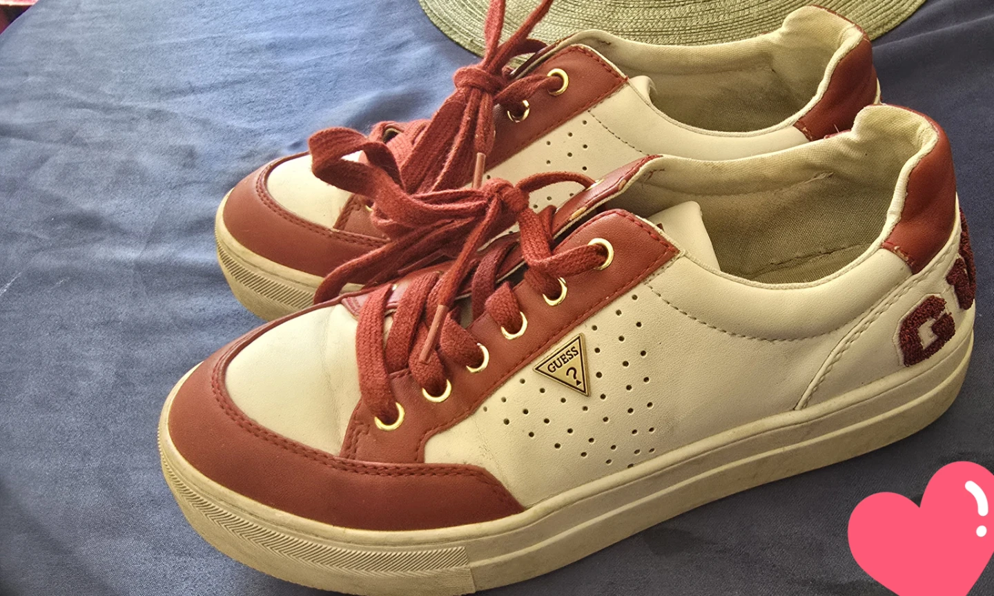 GUESS White & Red Lace-Up Sneakers