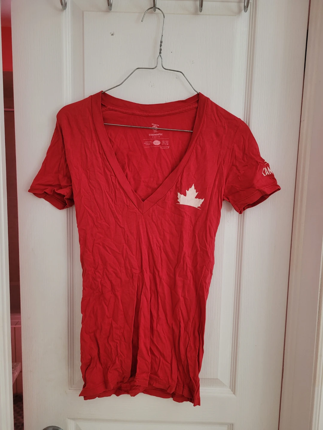 Copacetic Red Canadian Maple Leaf V-Neck T-Shirt