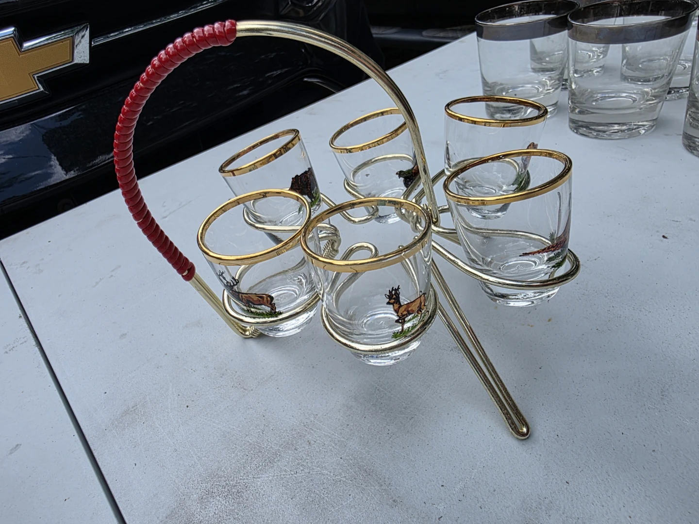 Vintage Shot Glass Set with Caddy - Animal Graphics - photo 2