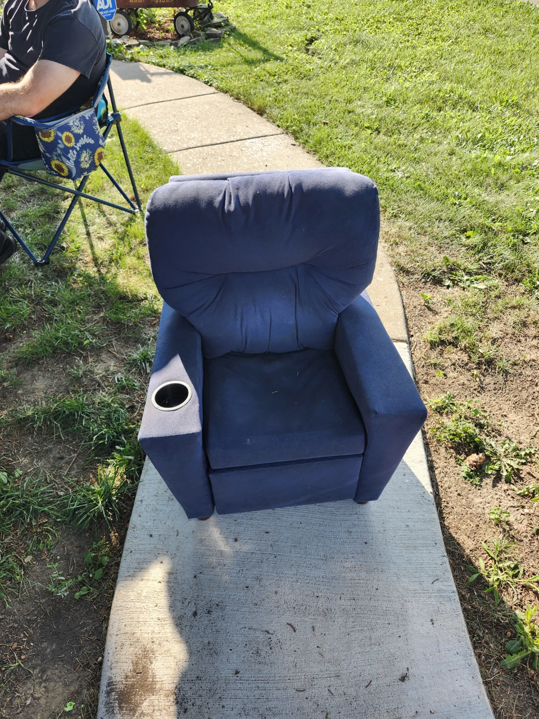 Toddler Dark Blue Recliner Chair with Cup Holder