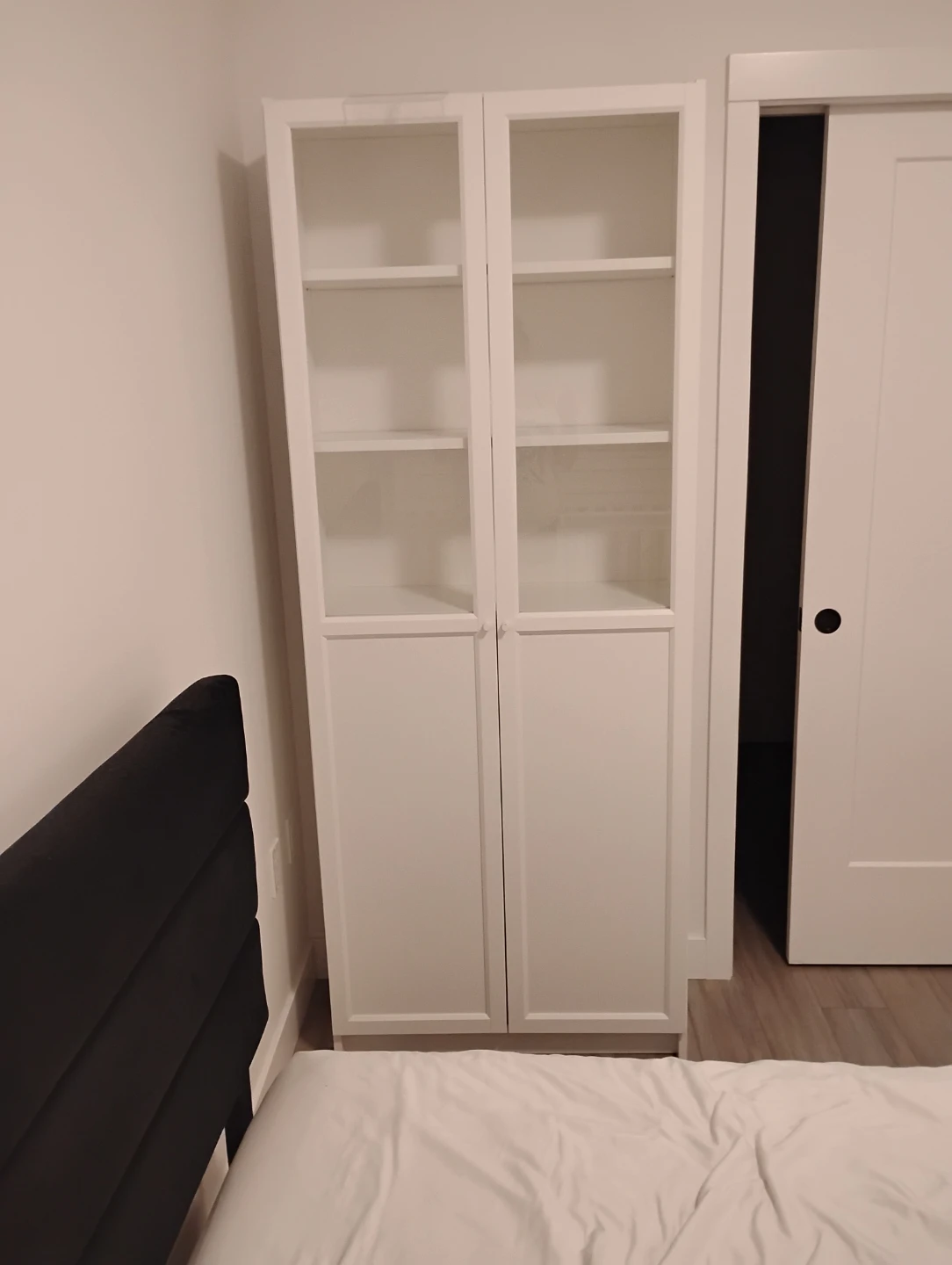 White IKEA Billy Oxberg Bookcase with Glass Doors