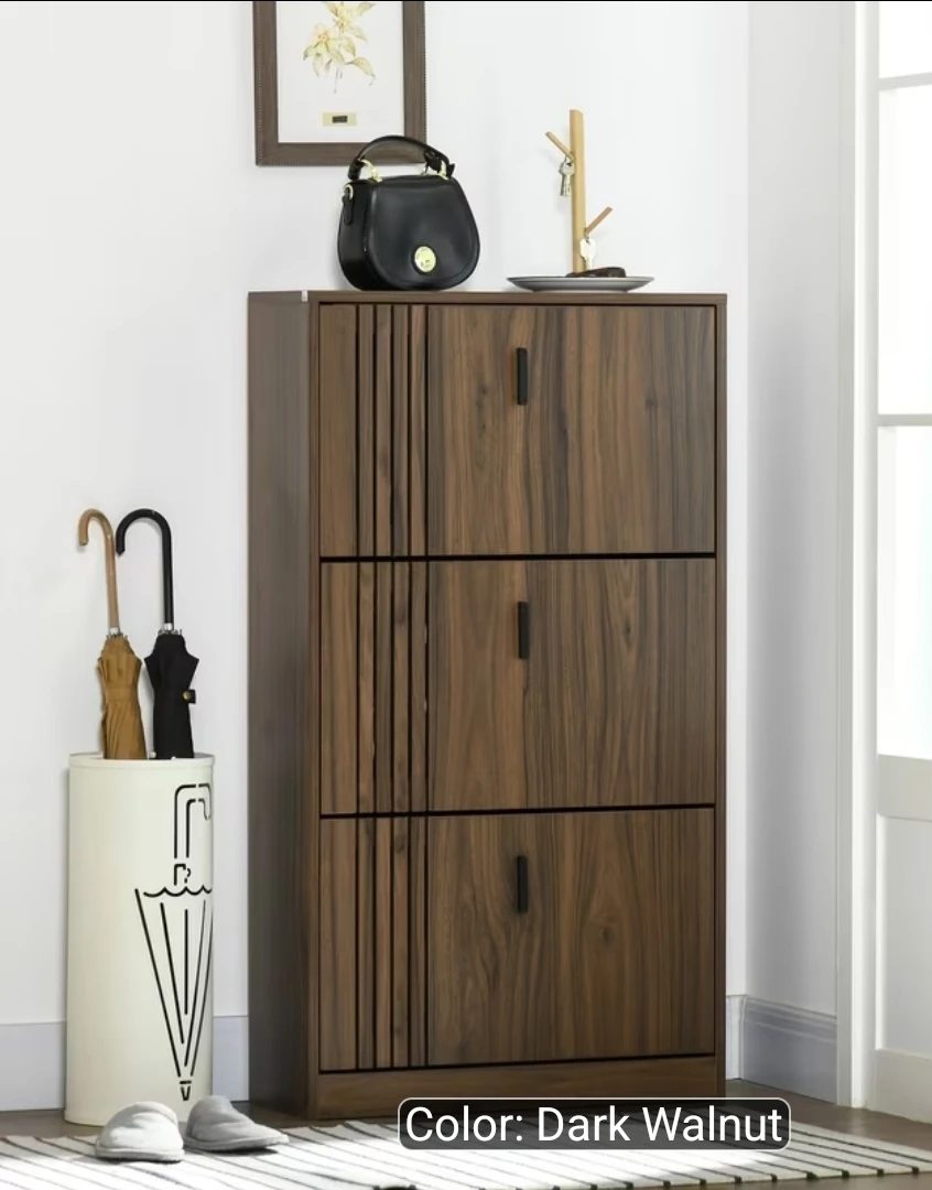 HOMCOM 3 tier shoe Cabinet - Dark Walnut