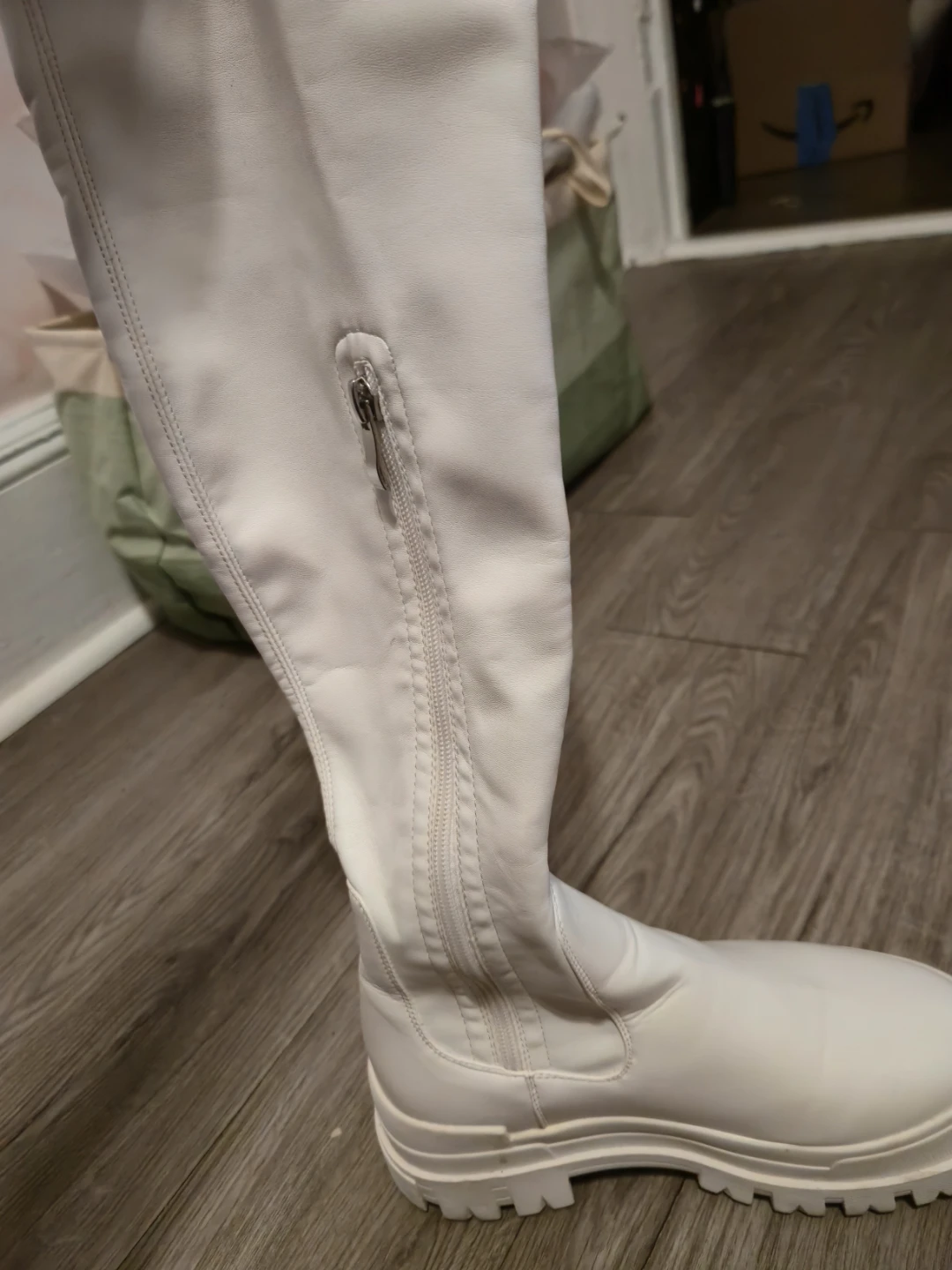White Over The Knee Boots with Side Zipper - photo 5