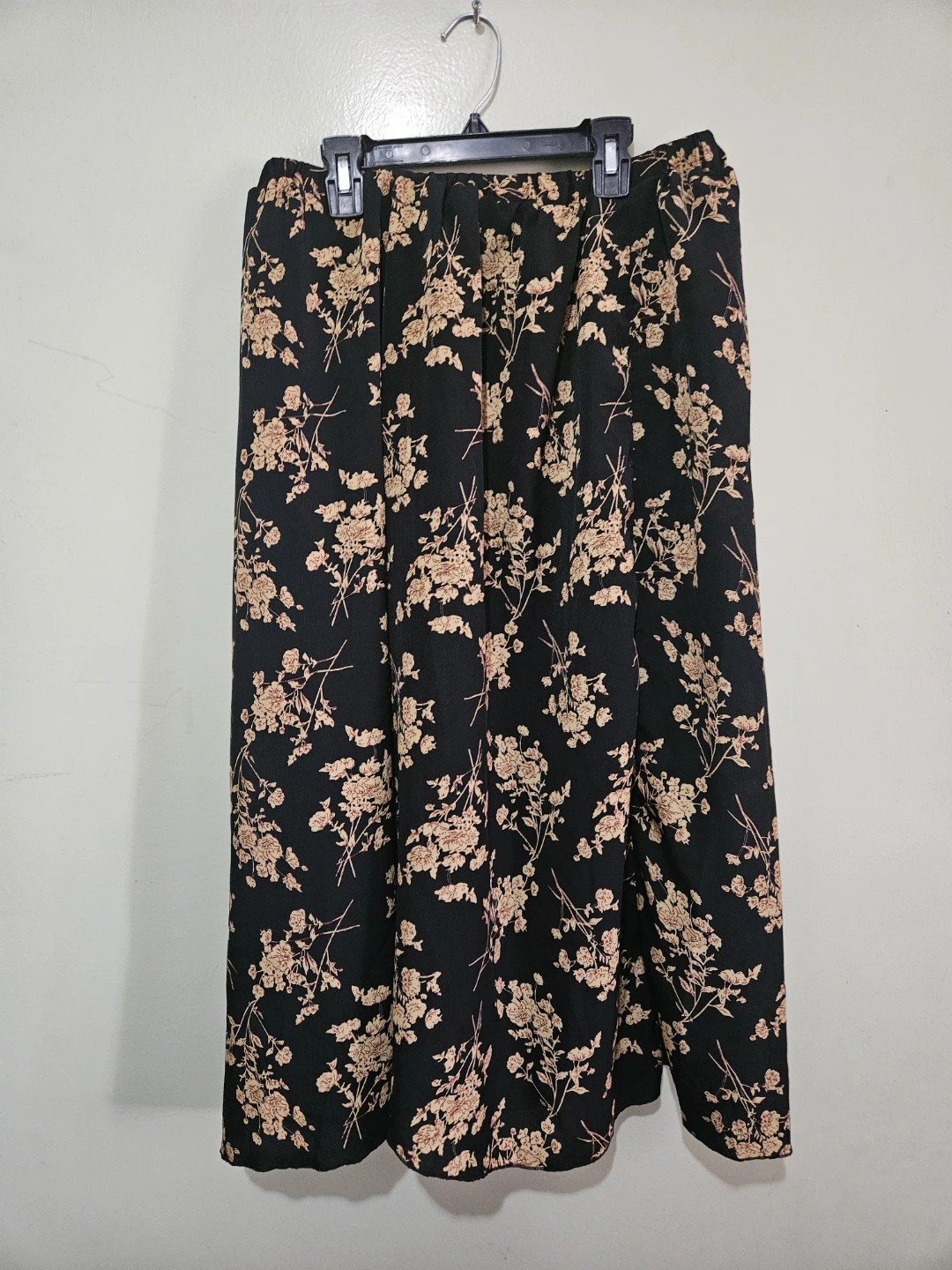 Floral Black Gold Flowy Maxi Skirt