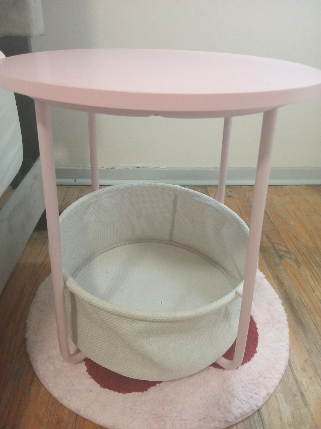 Pink Round Side Table with Storage Basket