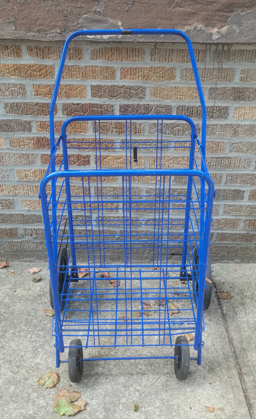 Big Blue Metal Rolling Shopping Cart with 10" wheels