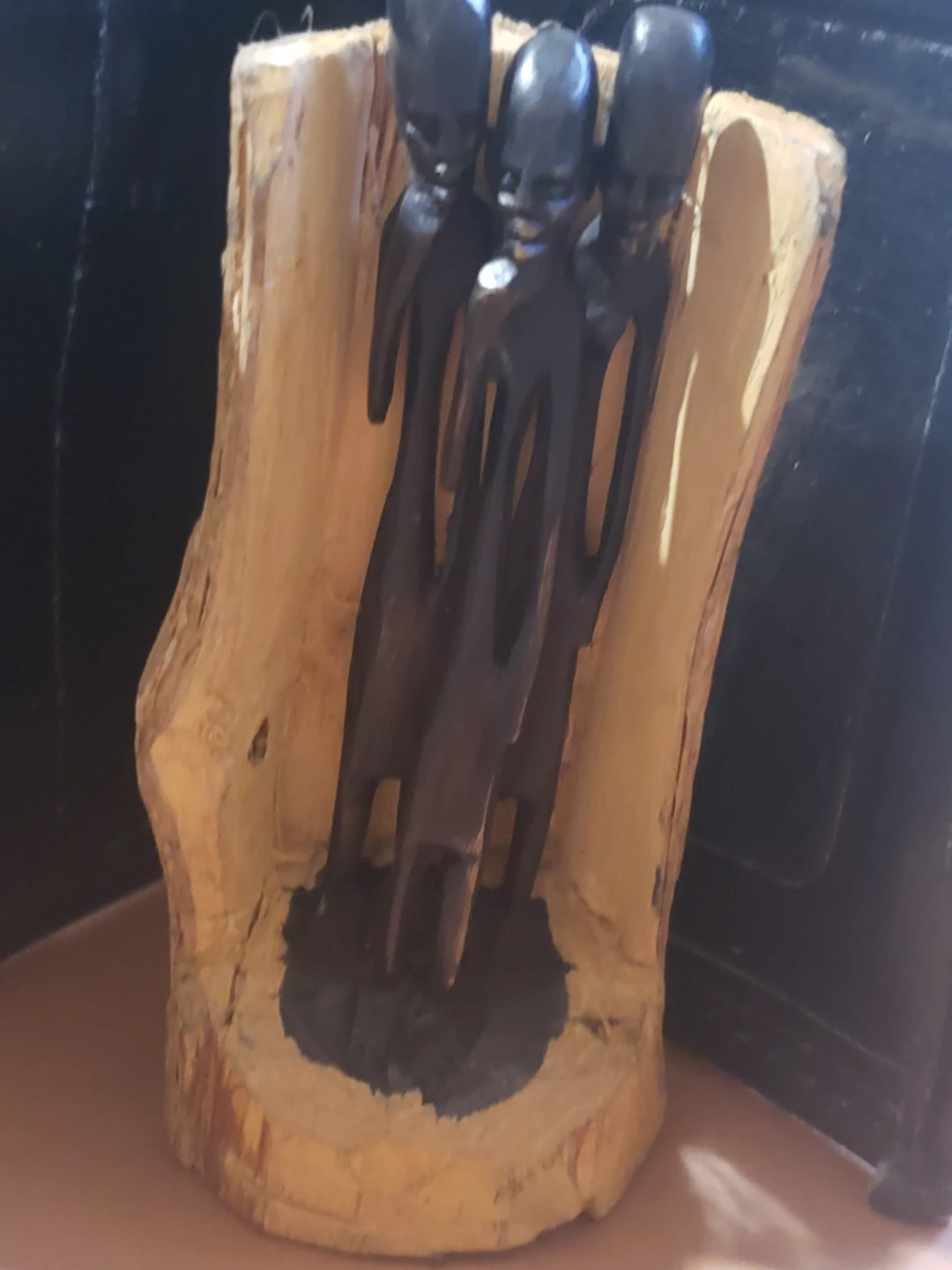 Wooden Carving of Three Figures - photo 3