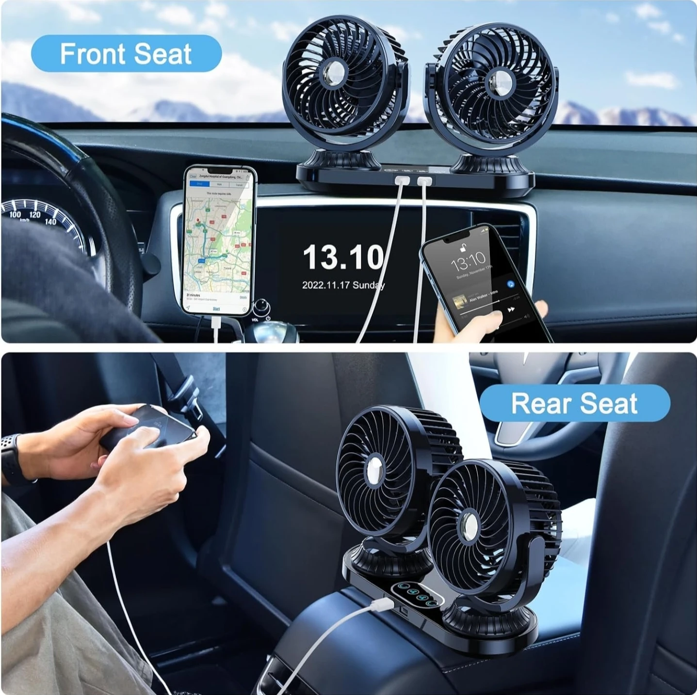 Dual Head Car Fan with 2 USB Ports - photo 4