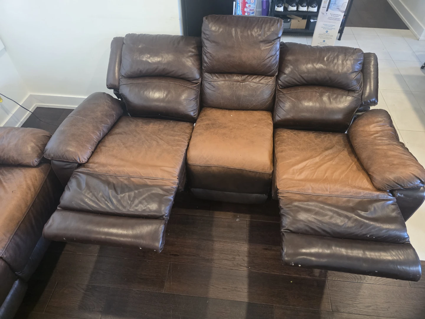 Brown Leather Power Reclining Sofa & Loveseat Set