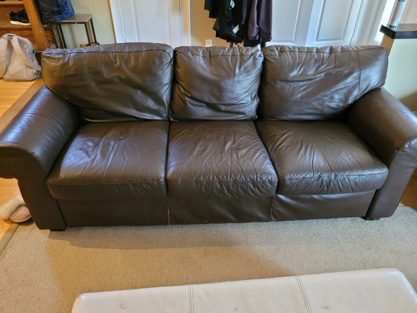 Brown Leather Couch and Armchair Set