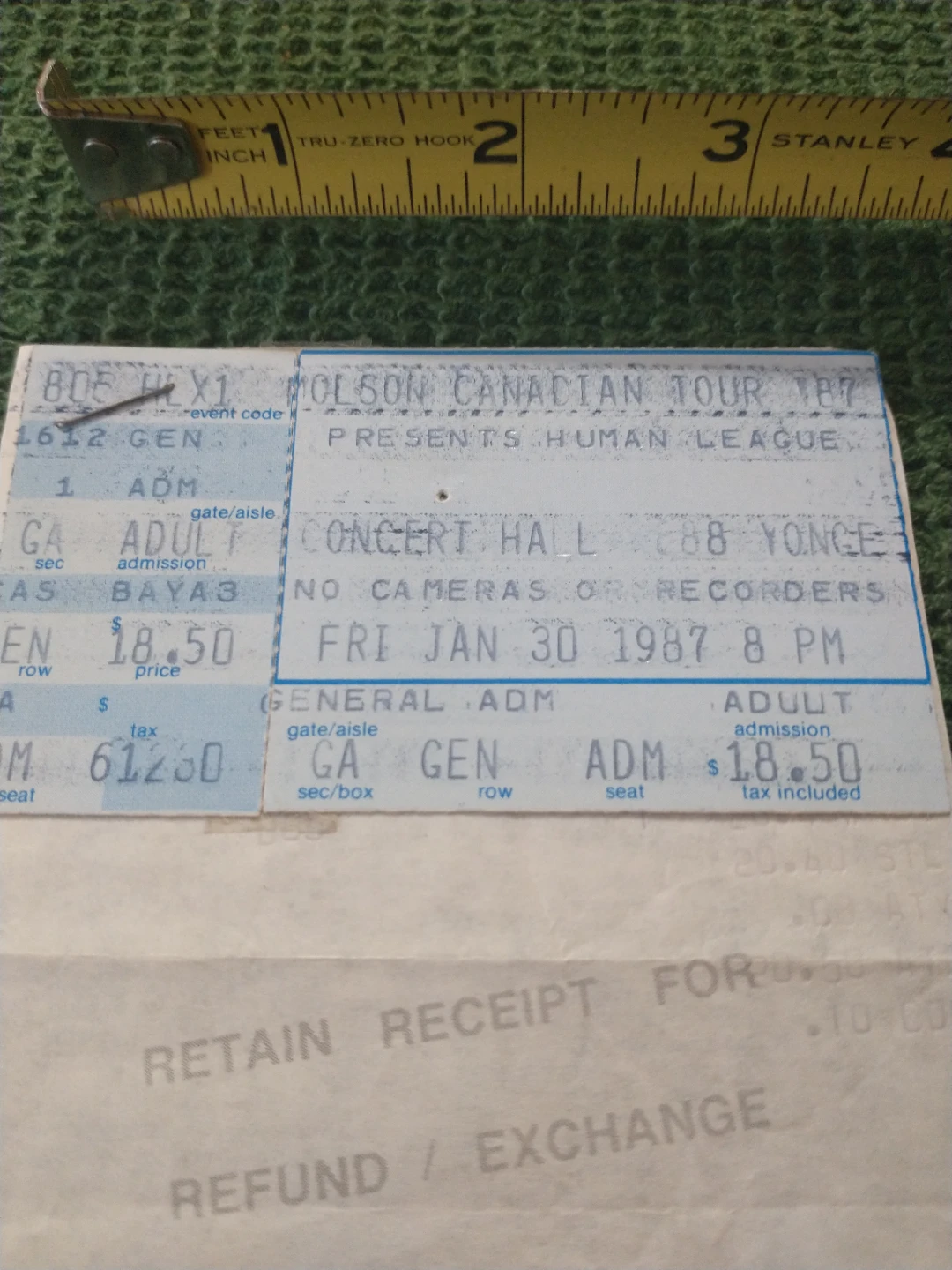 1987 Human League Toronto Concert Ticket Stub Crash Tour