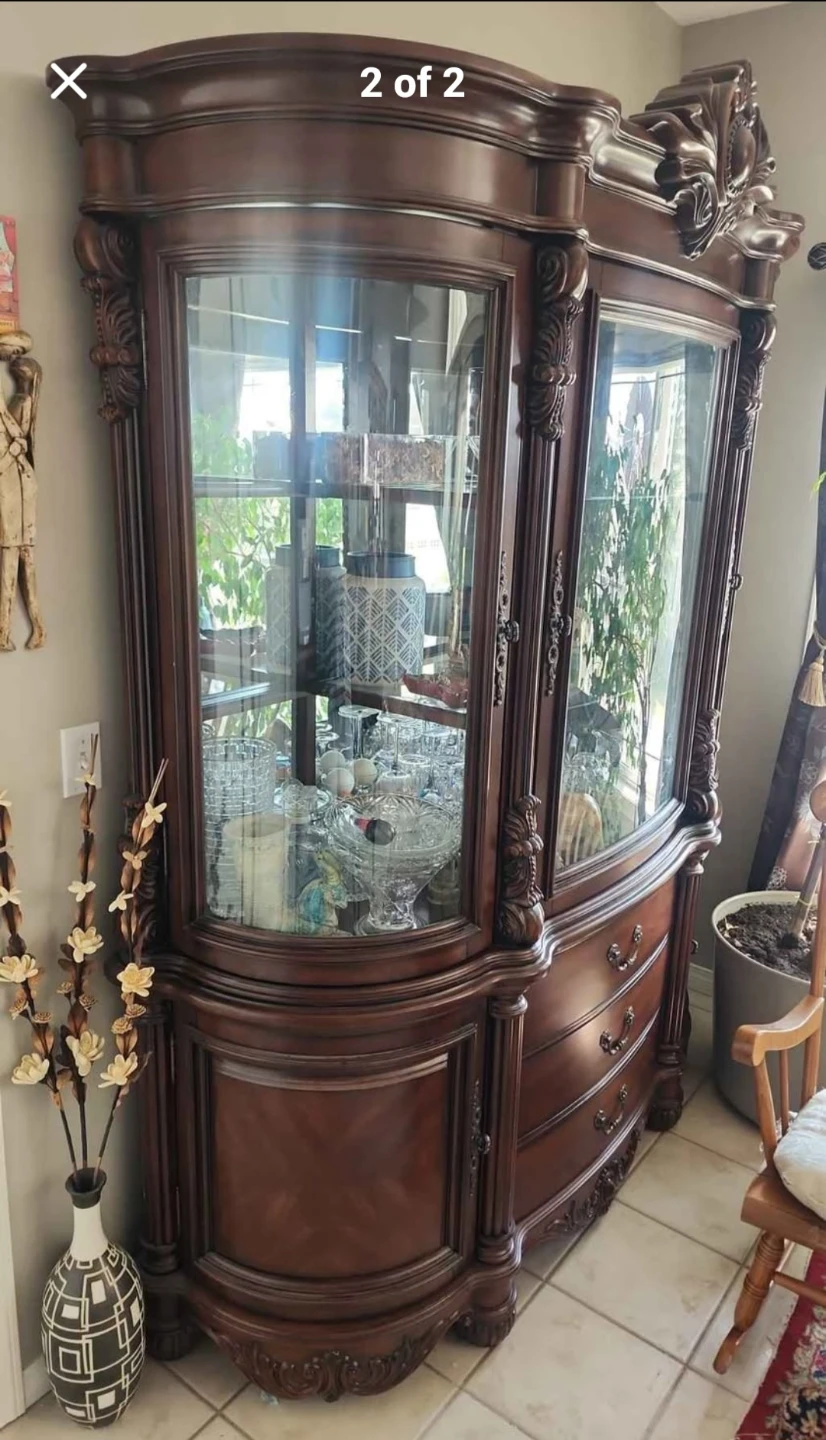 Wooden curio cabinet with glass doors and drawers - photo 2