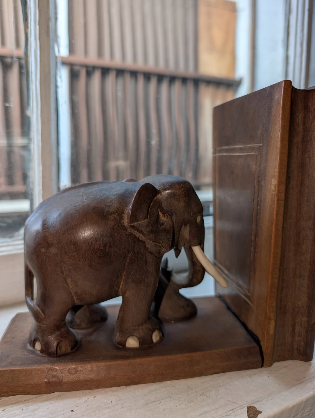 Hand Carved Elephant book ends - photo 5