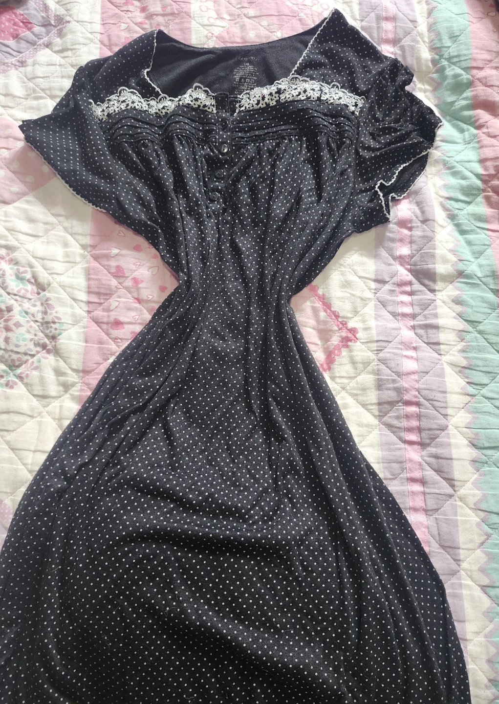 Vintage Black Polka Dot Babydoll Nightgown