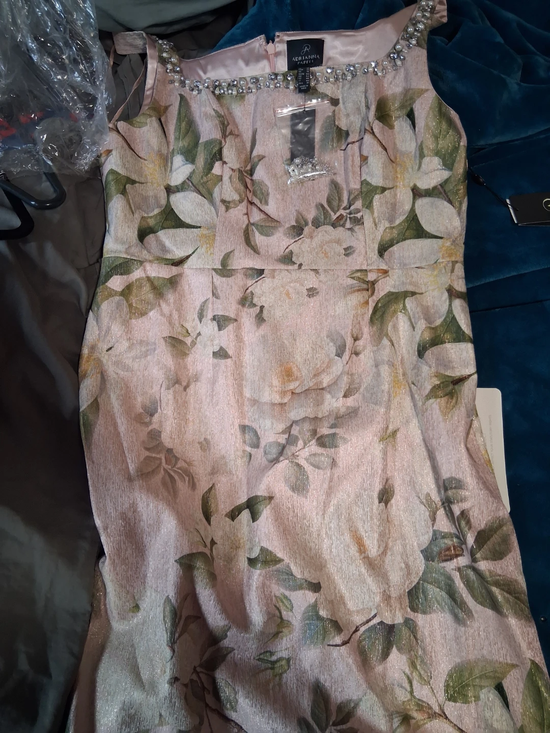 Adrianna Papell Floral Beaded Neckline Dress
