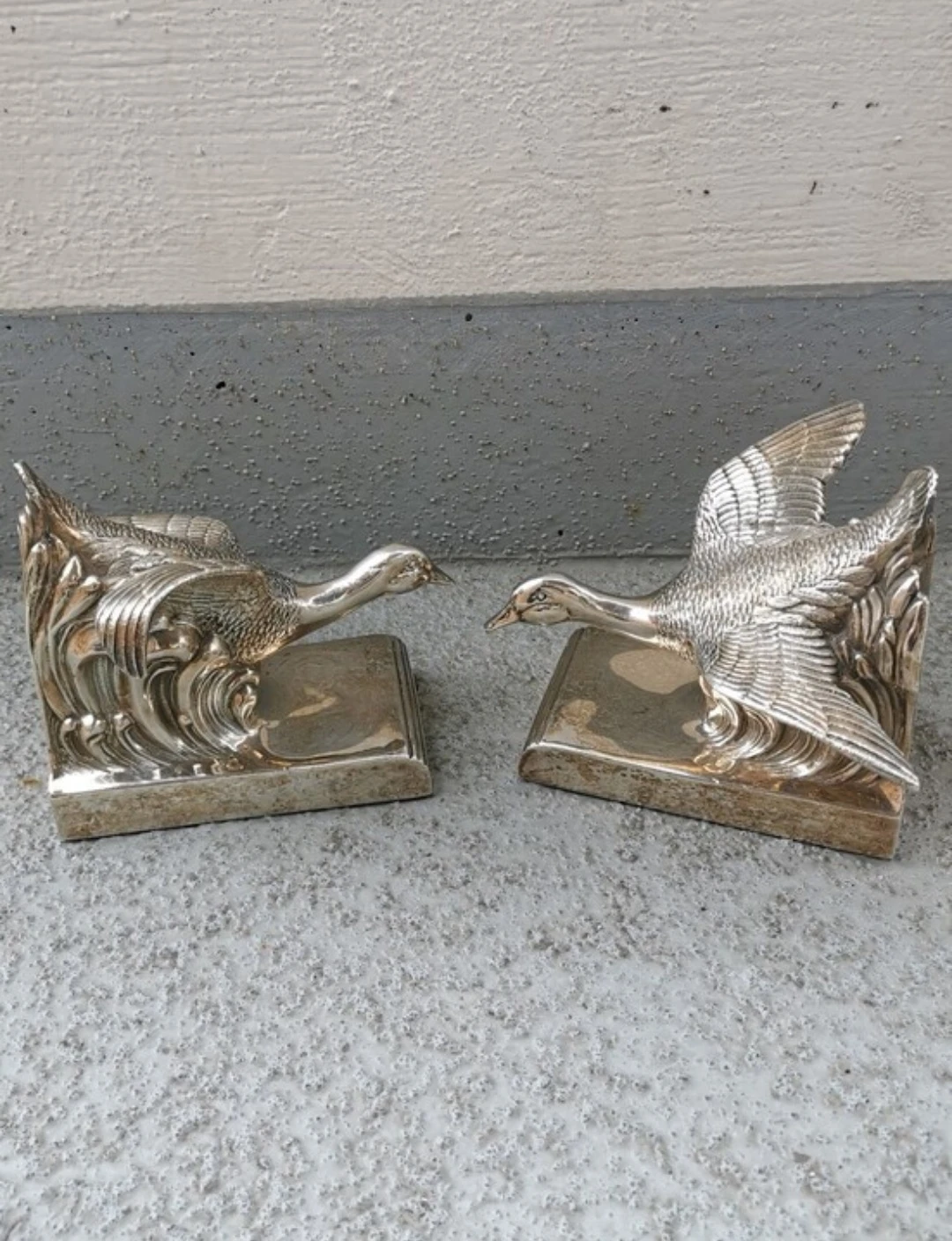 Vintage Silver Plated Goose Bookends Art Deco Shelf Decor Pair - photo 5