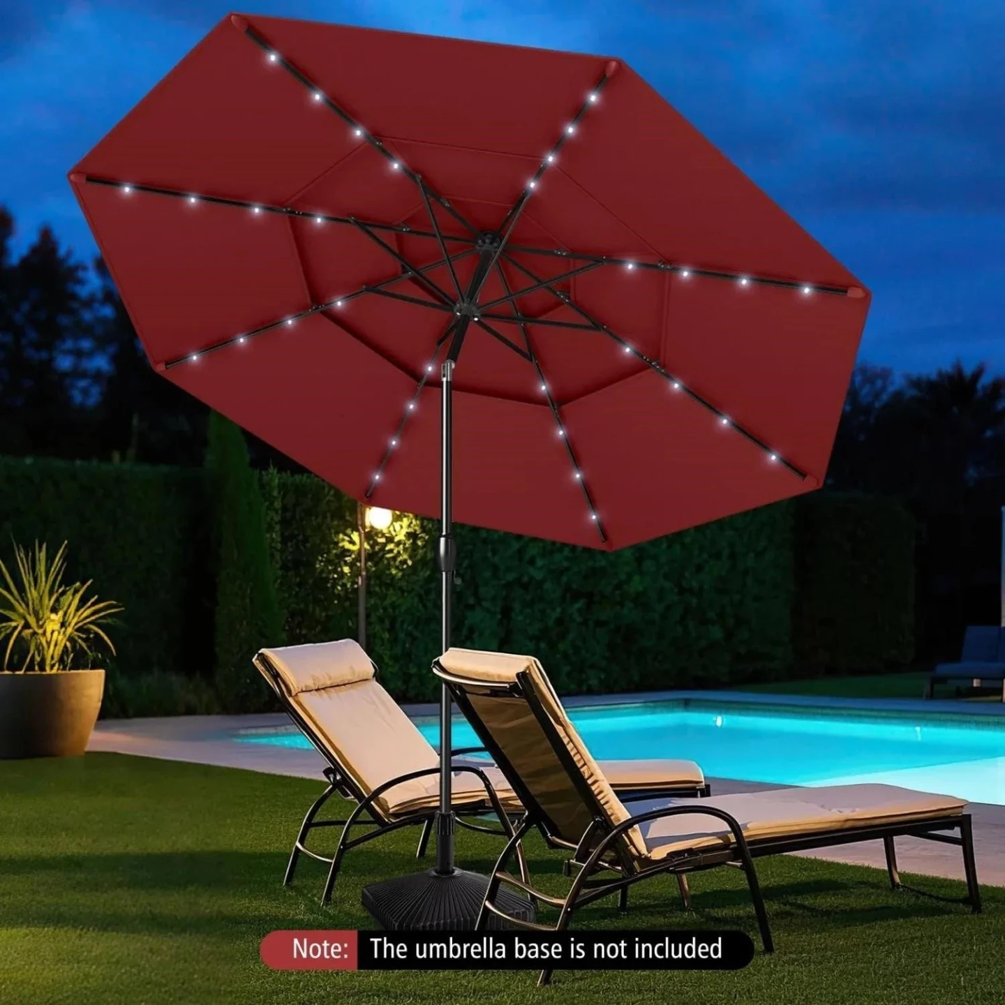 New>>Red 10ft Patio Umbrella with Solar Lights