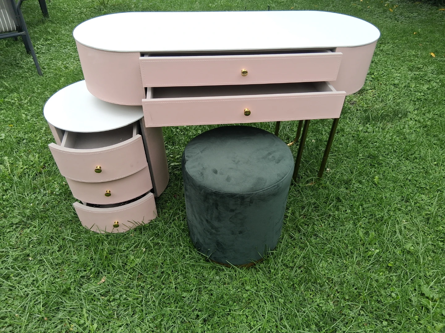 Pink Oval Vanity Dresser with Stool and Side Table - photo 2