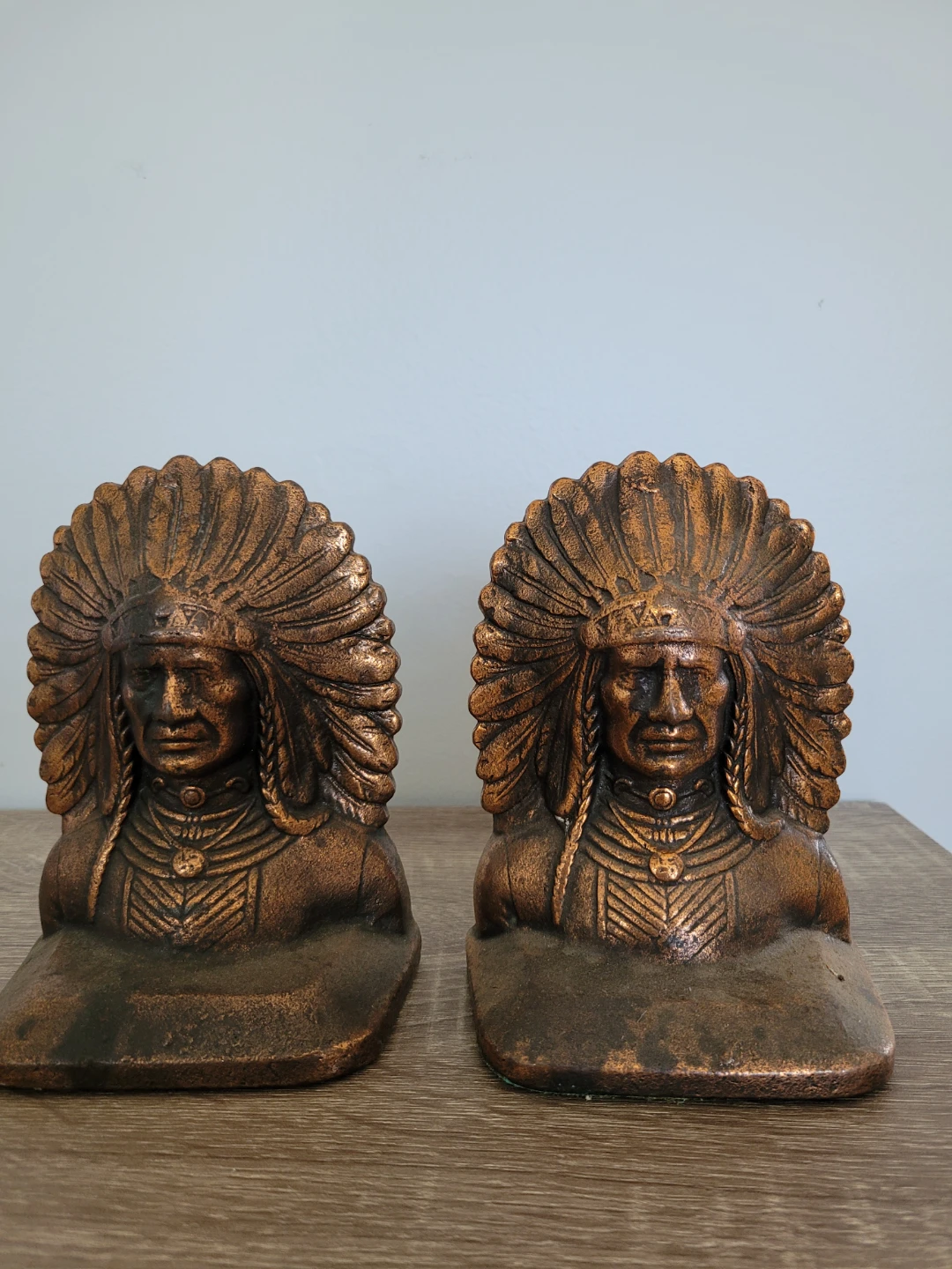 Vintage Brass Chief Head Bookends