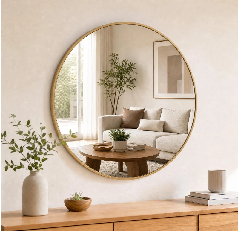 23" Round Wall Mirror - Gold Aluminum Frame