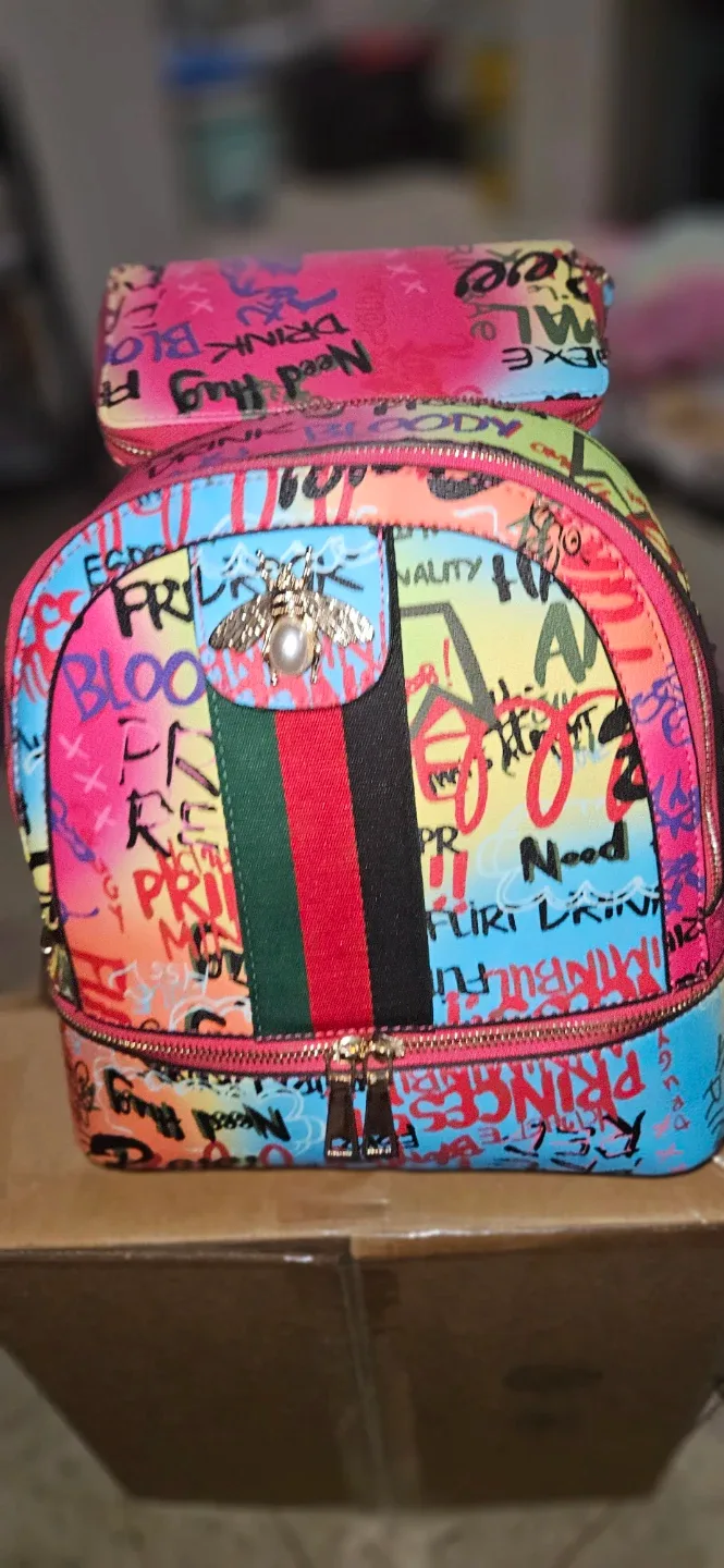 Graffiti Print Backpack With Matching Wristlet