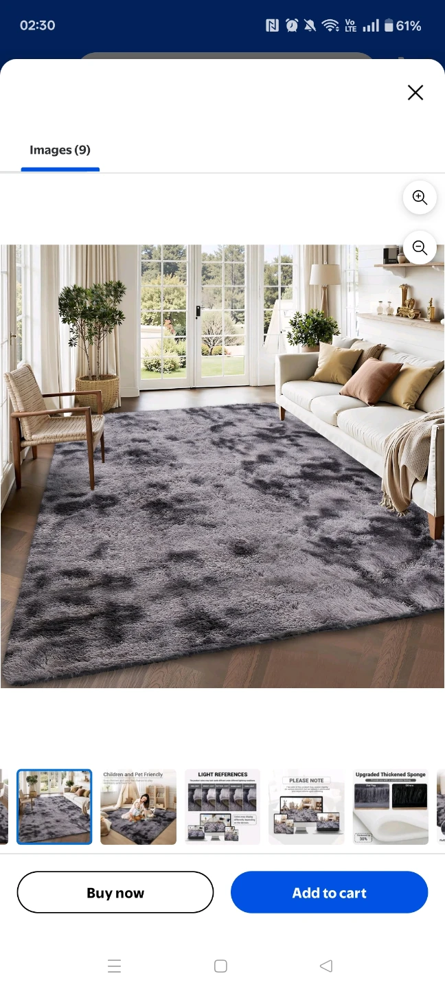 82x62 inch Shaggy Area Rug - Grey - photo 5