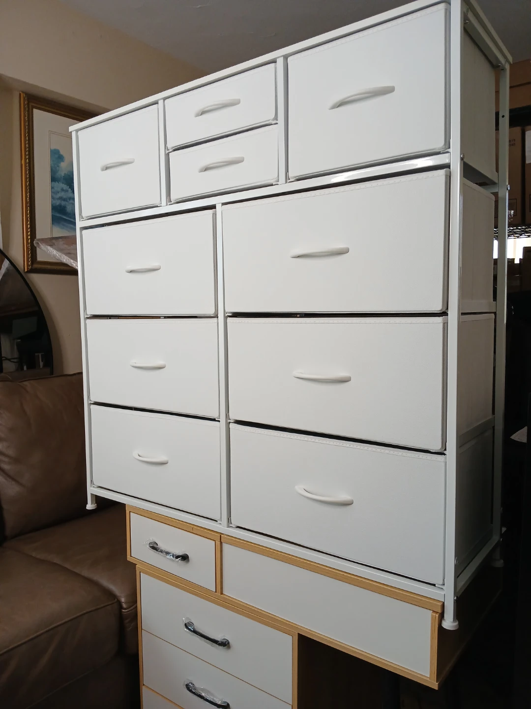 White Fabric Drawer Dresser