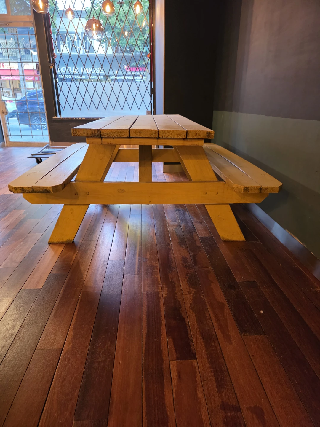 Yellow Wooden Picnic/ Patio Bench