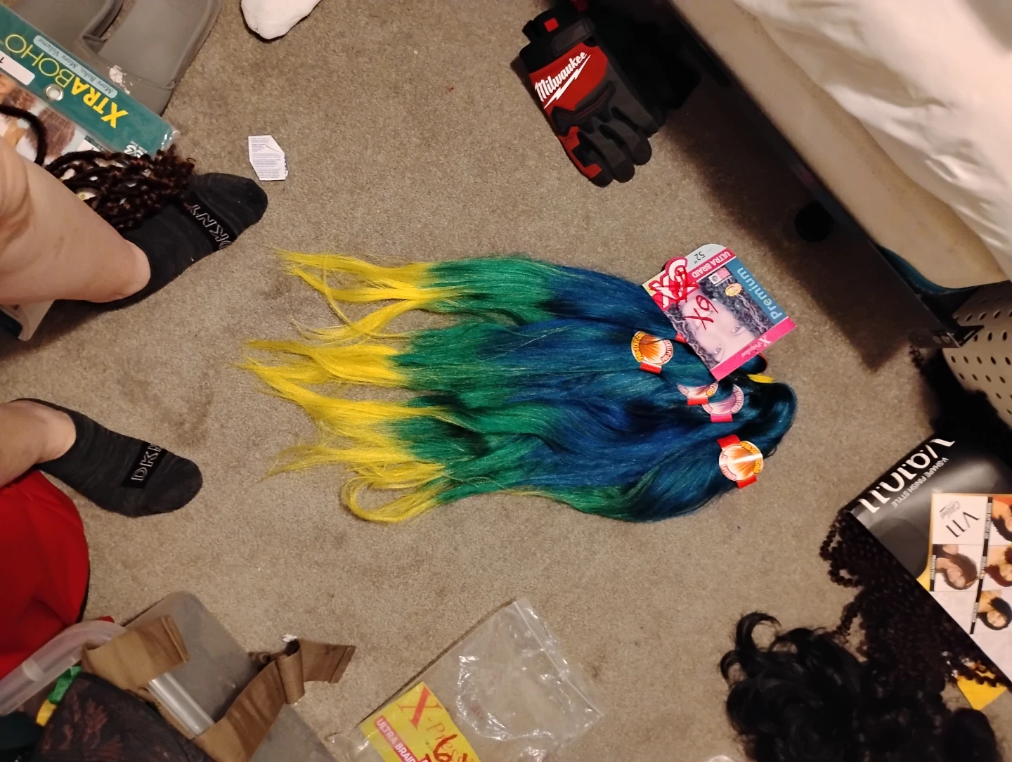Blue, Green, and Yellow Ombre Hair Extensions