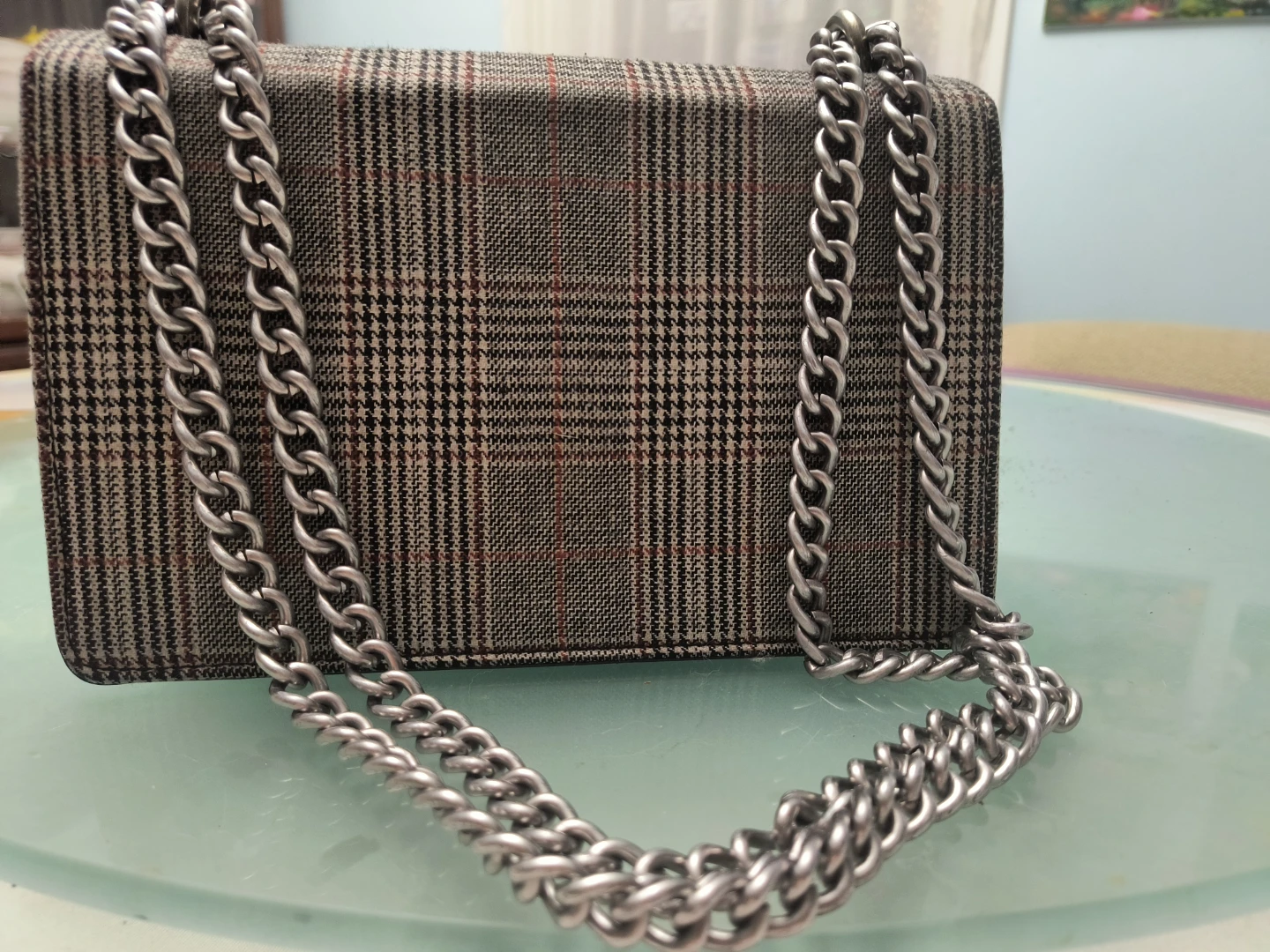 Plaid Shoulder Bag with Chain Strap - photo 3