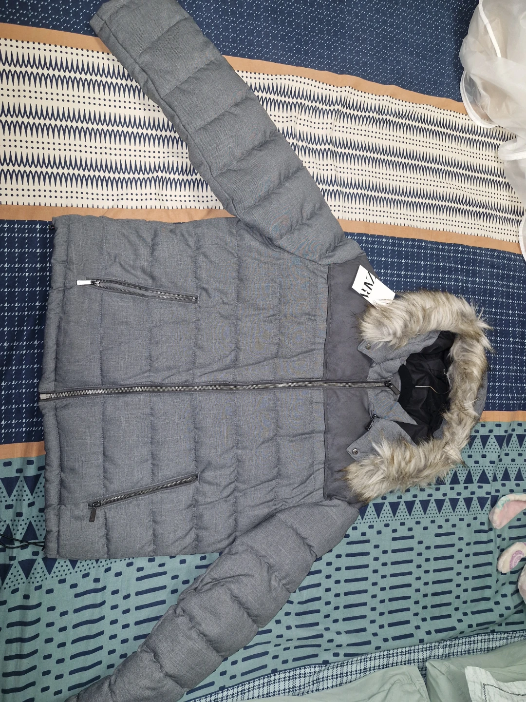 Zara Puffer Jacket with Faux Fur Hood